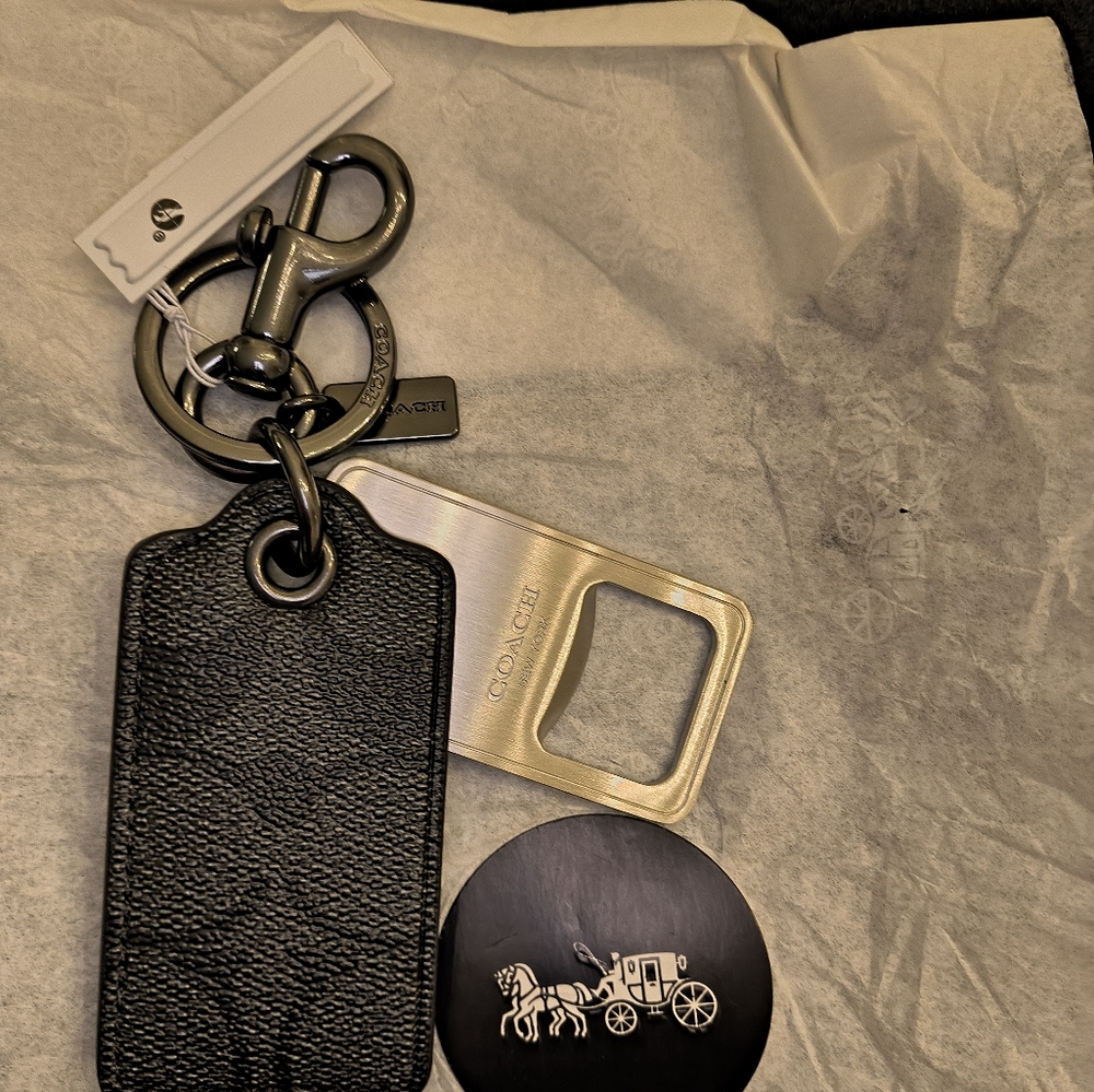 Coach Signature Black Leather Keychain. Nice gift idea!